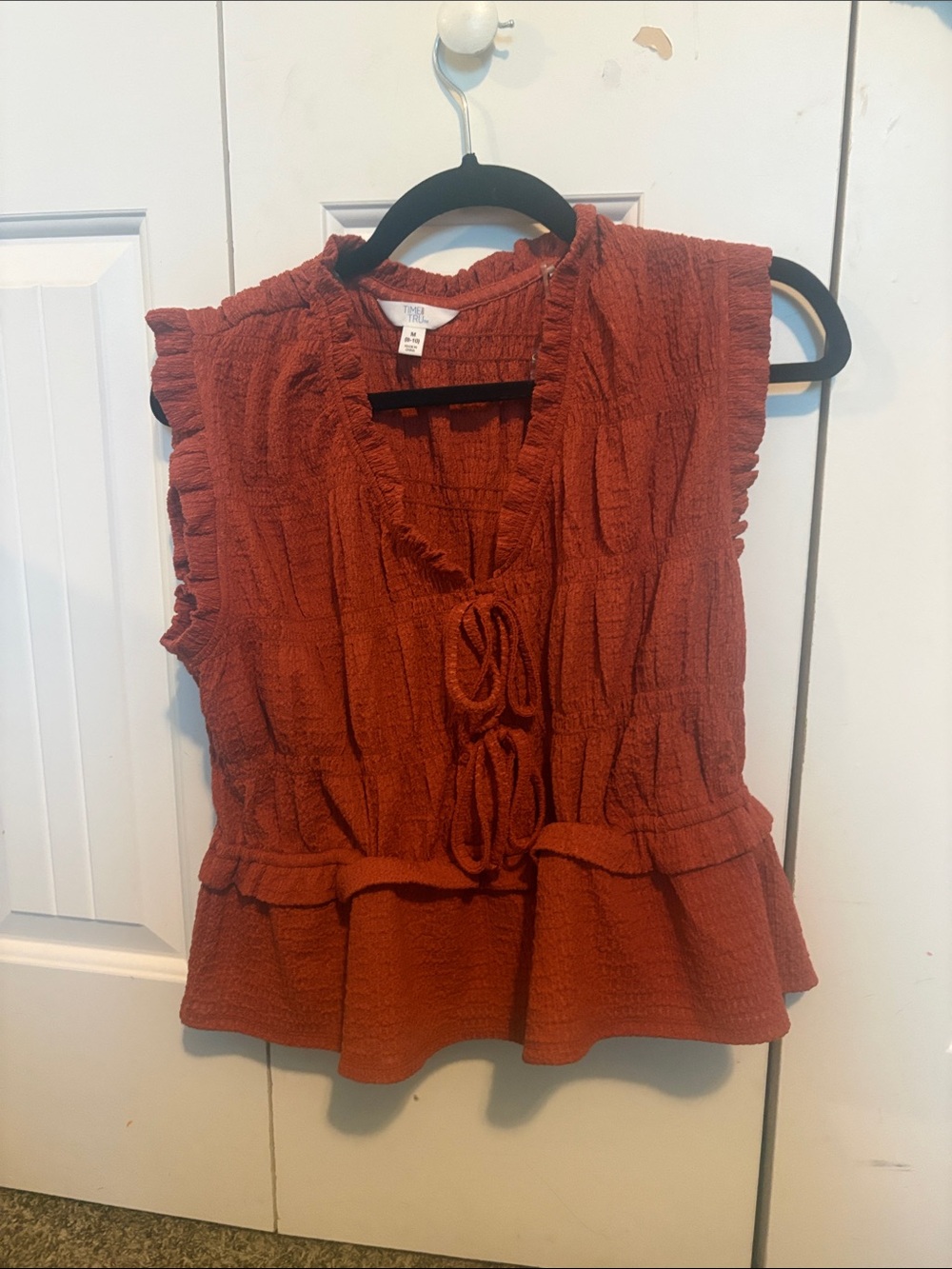 Time and Tru Rust Tie-Front Textured Peplum Camisole